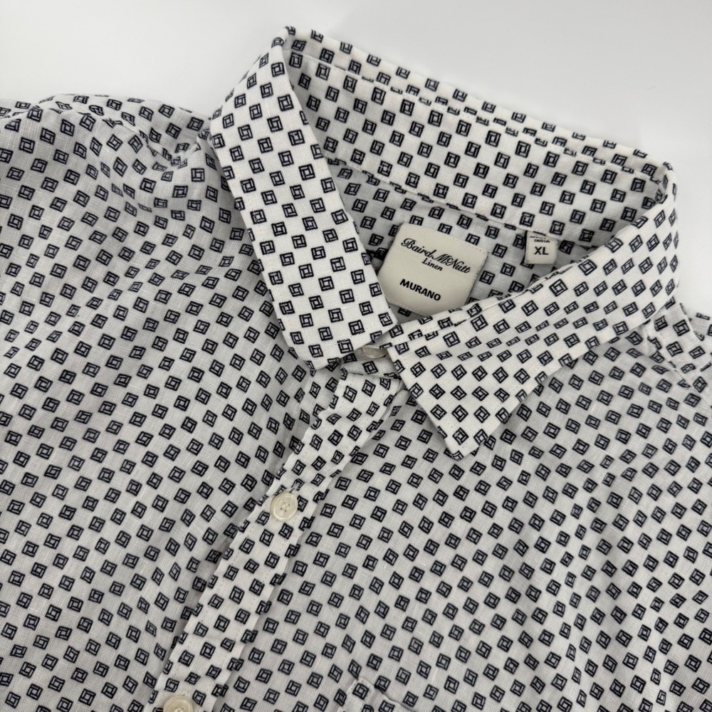 Murano Button Down Shirt Men XL White  Baird McNutt Linen Geometric Short sleeve